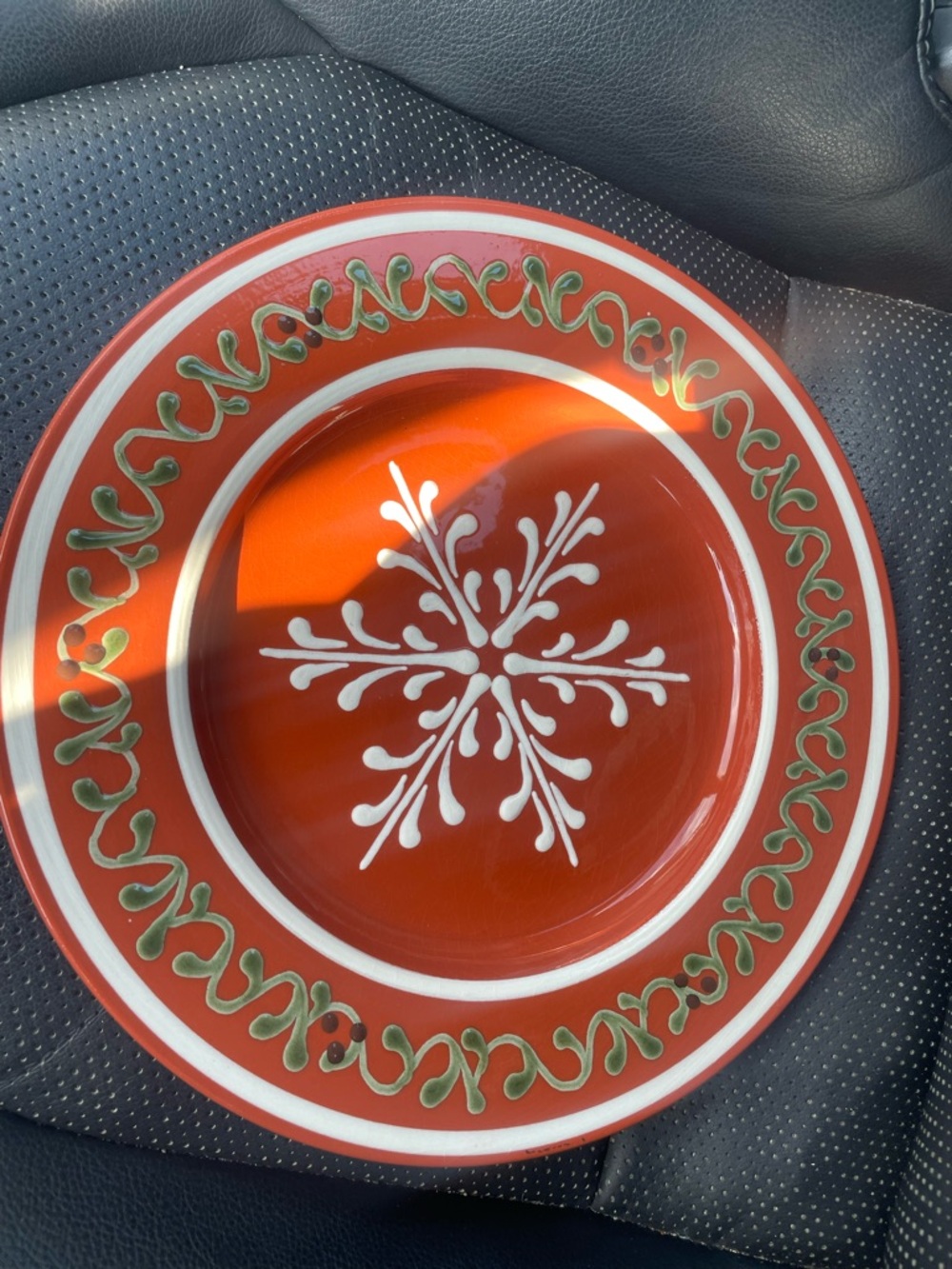 Red Decorative Ceramic Dinner Plate with White Snowflake Motif